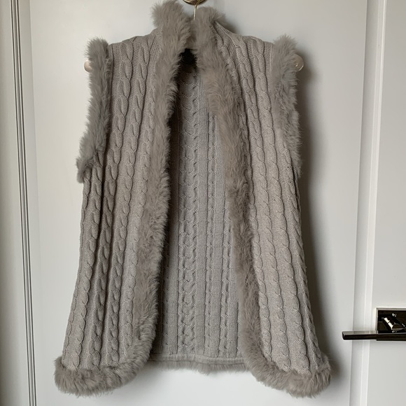Saks Fifth Avenue Clothes (real) Cotton/Wool Blend Vest with Rabbit Fur Trim - Picture 4 of 7